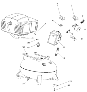 Default Diagram and Parts List for EXFAC24 Type 3 DeVilbiss Compressor