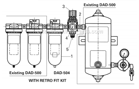 Page A Diagram and Parts List for DAD-504  DeVilbiss Compressor