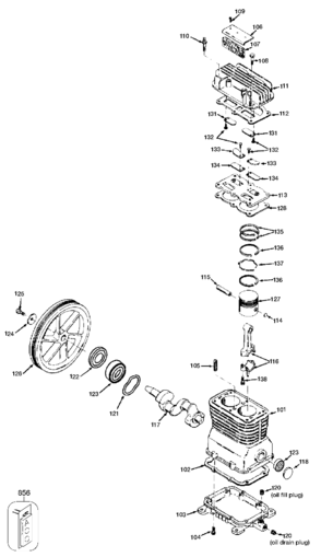 Default 2 Diagram and Parts List for EXLC7060V Type 0 DeVilbiss Compressor