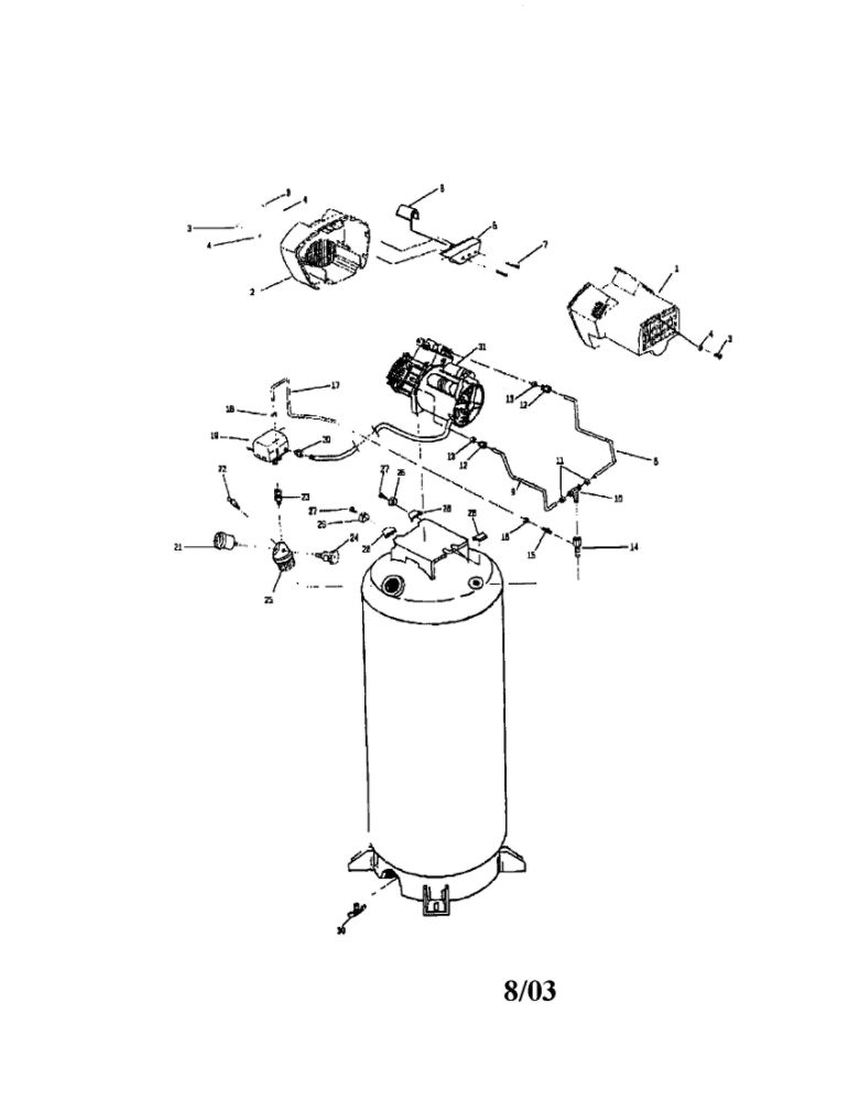 Air Compressor Diagram and Parts List for C500TVE60V-2  DeVilbiss Compressor