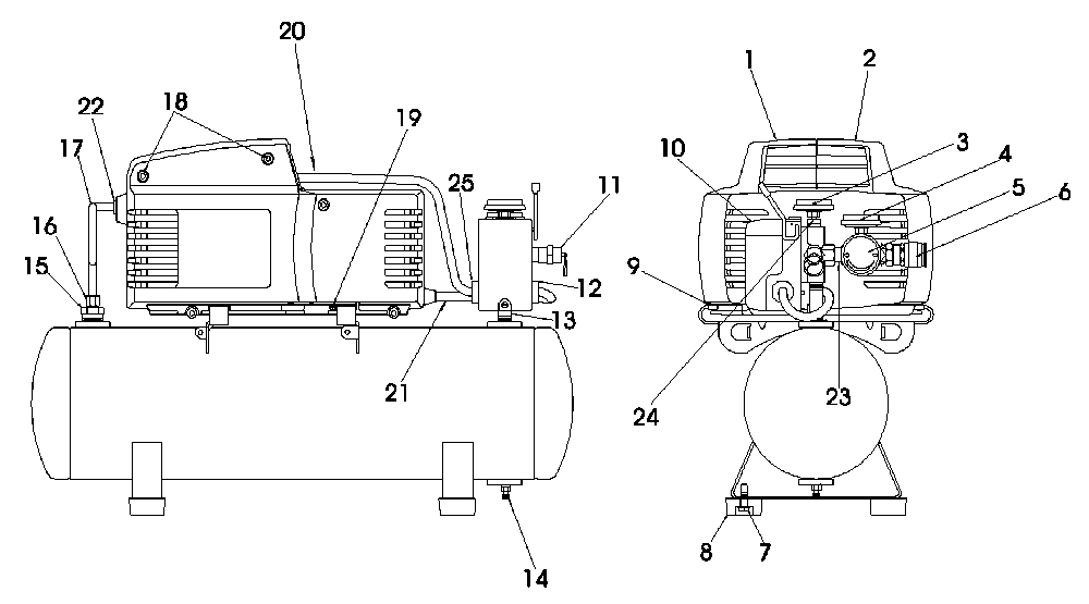 Exploded Diagram A Diagram and Parts List for MAC500 Type 4 DeVilbiss Compressor