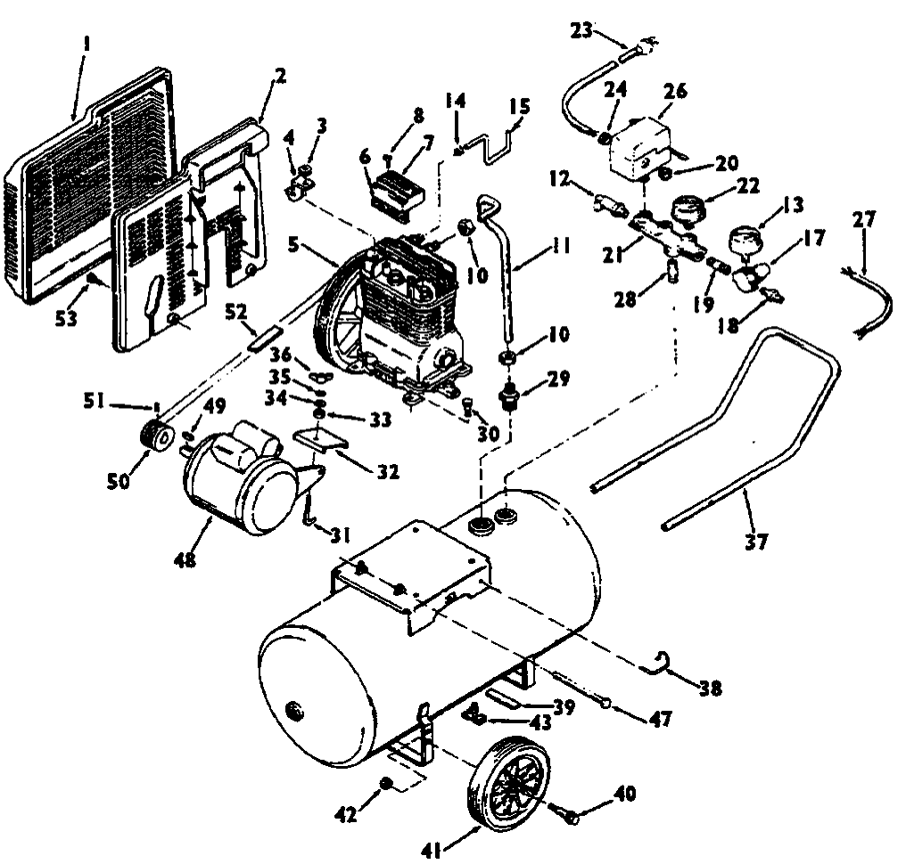 Default Diagram and Parts List for IR35E20AD Type 1 DeVilbiss Compressor