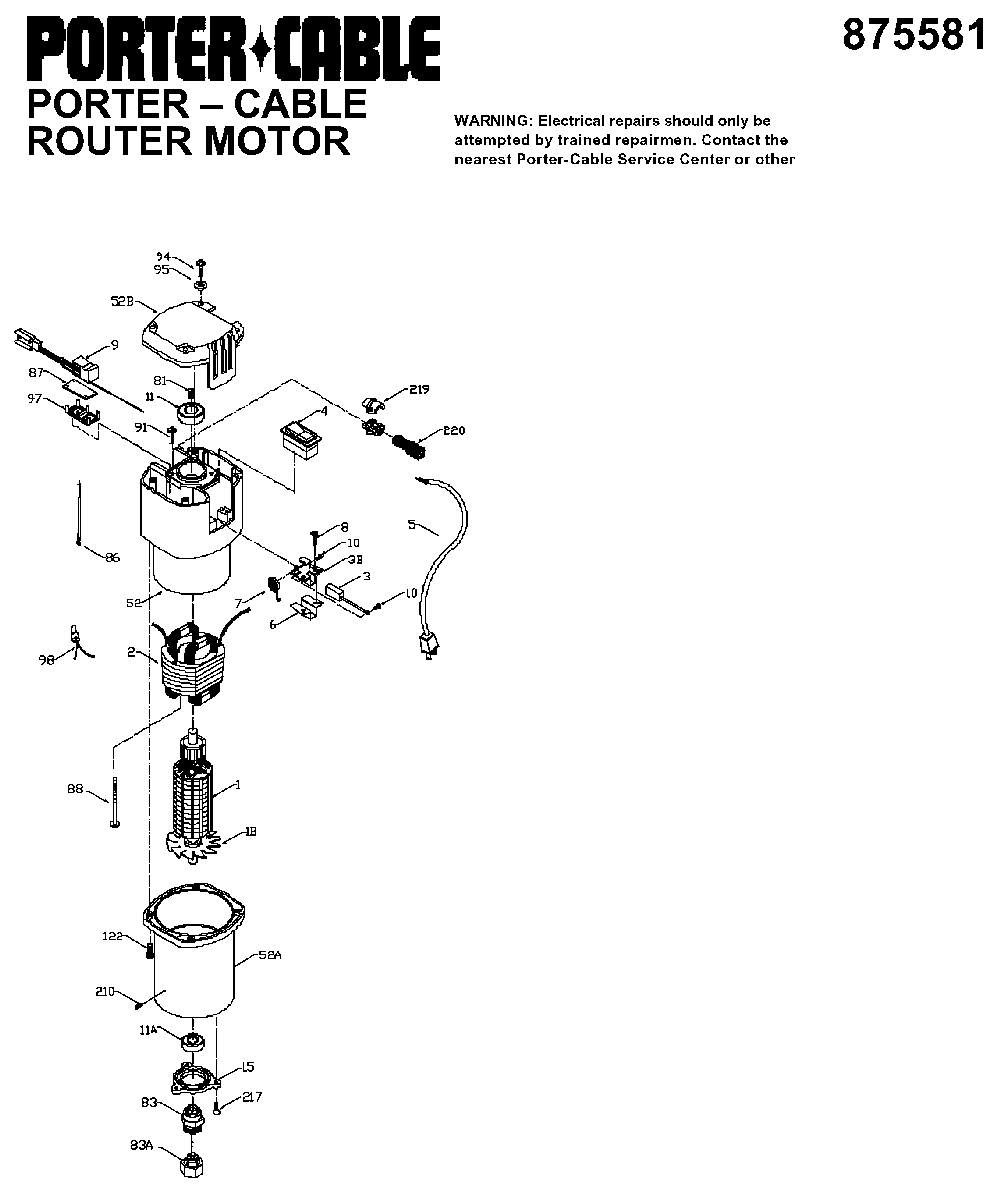Exploded Diagram A Diagram and Parts List for 875581 Type 1 DeVilbiss Router