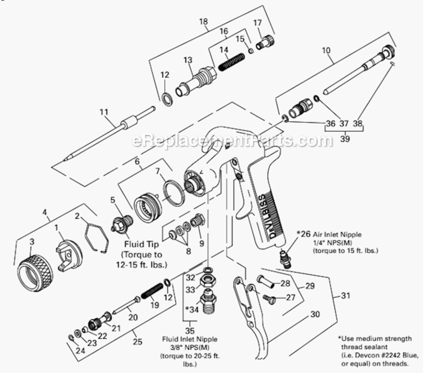 Page A Diagram and Parts List for EXL-520P  DeVilbiss Paint Sprayer