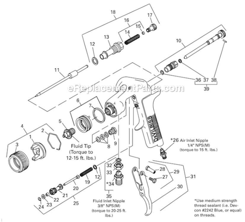 Page A Diagram and Parts List for EXL-520S  DeVilbiss Paint Sprayer