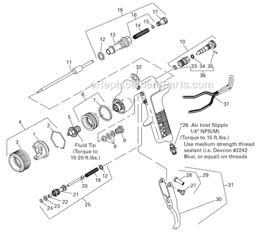 Page A Diagram and Parts List for EXL-620G  DeVilbiss Paint Sprayer