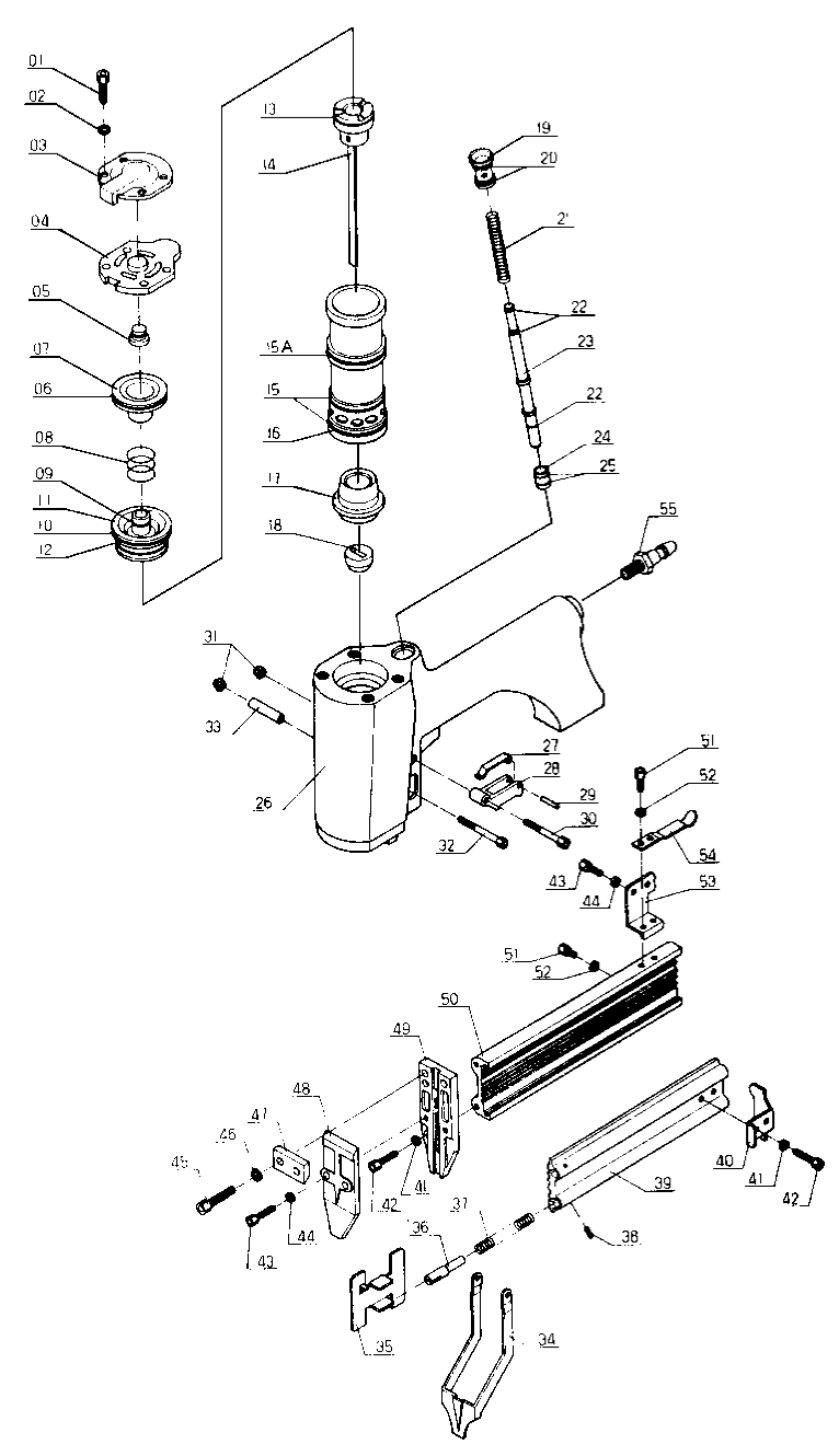 Default Diagram and Parts List for FN7 Type 0 DeVilbiss Nailer