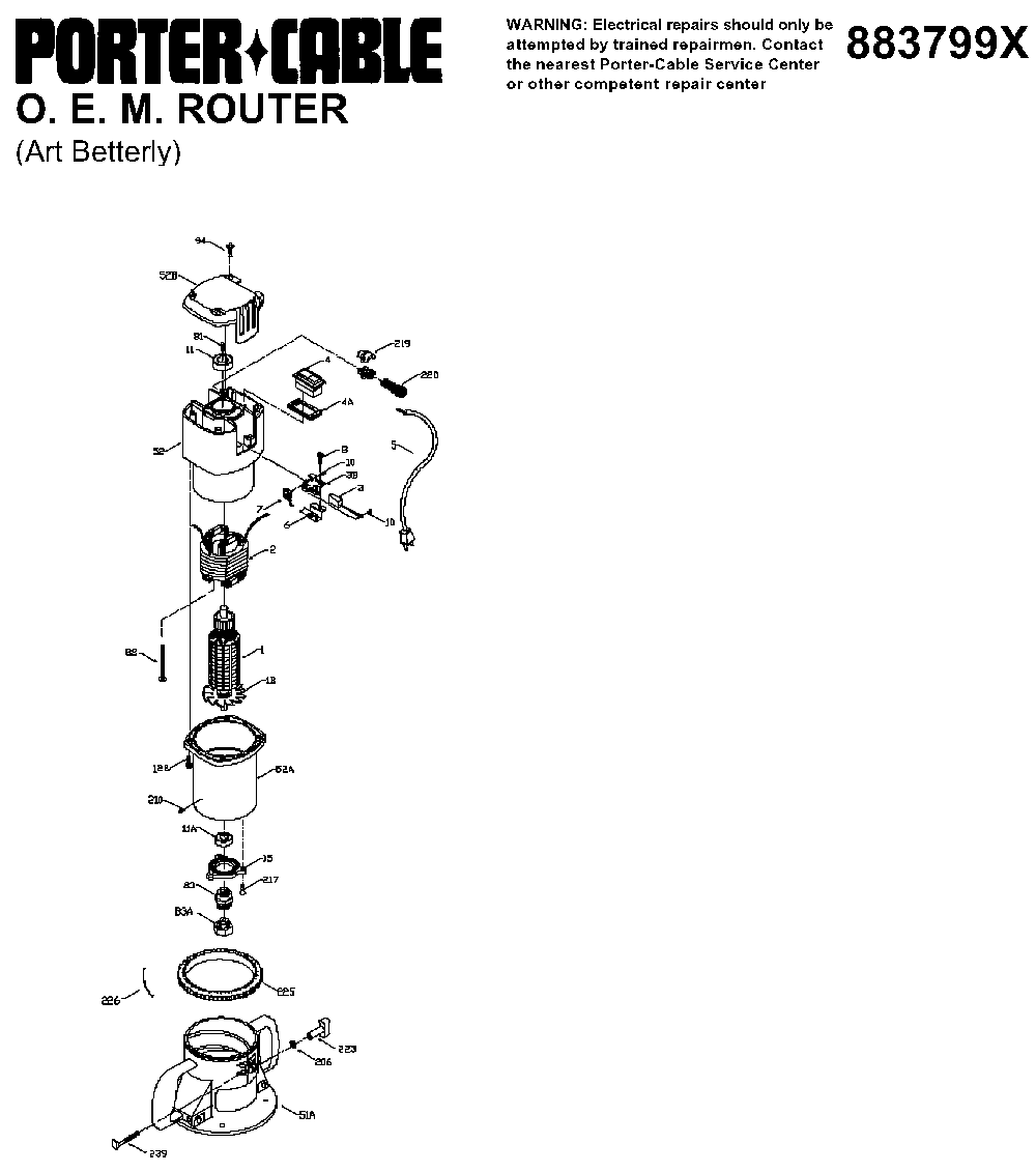 Exploded Diagram A Diagram and Parts List for 883799X Type 1 DeVilbiss Router
