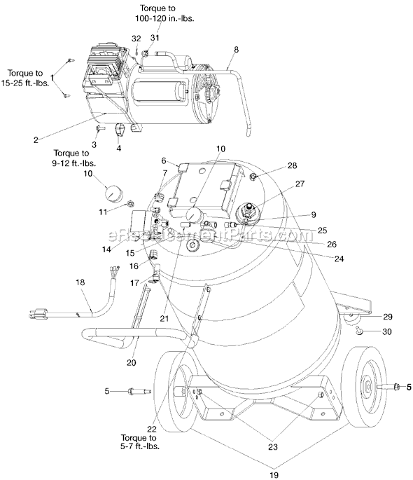 Page A Diagram and Parts List for FB5525VP Type 0 DeVilbiss Compressor