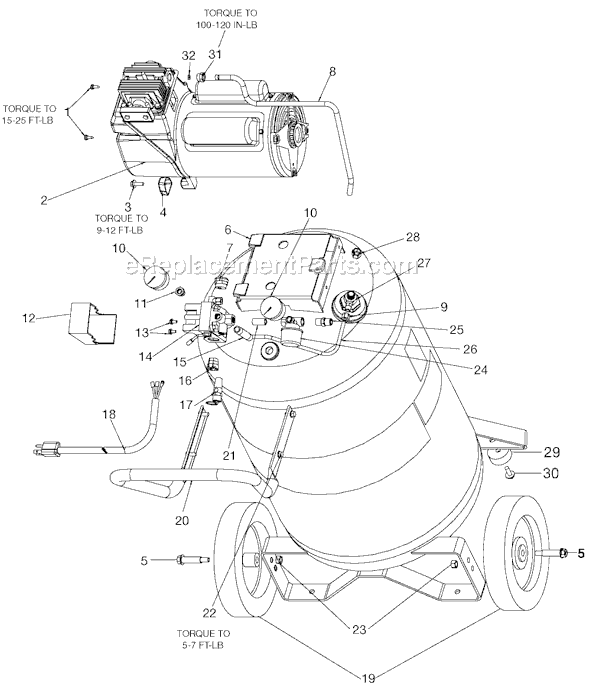 Page A Diagram and Parts List for HFB6025VP Type 0 DeVilbiss Compressor