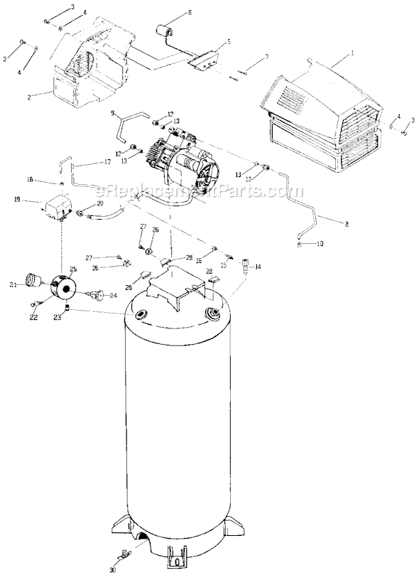 Page A Diagram and Parts List for RA500TVE60V Type 3 DeVilbiss Compressor