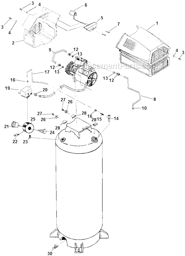 Page A Diagram and Parts List for RAC500TVE60V Type 3 DeVilbiss Compressor