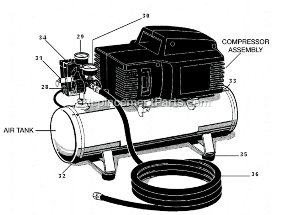 Page A Diagram and Parts List for RAFA125 Type 4 DeVilbiss Compressor