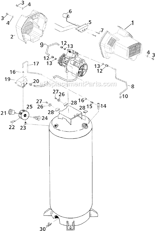 Page A Diagram and Parts List for RAFCTV660V Type 3 DeVilbiss Compressor