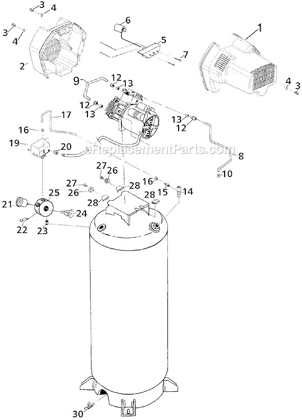 Page A Diagram and Parts List for RAFCTV660V Type 4 DeVilbiss Compressor