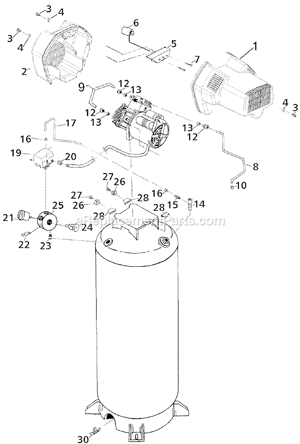 Page B Diagram and Parts List for RAFTV660V Type 3 DeVilbiss Compressor