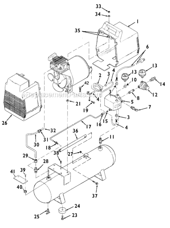 Page A Diagram and Parts List for SDS100E3D Type 1 DeVilbiss Compressor