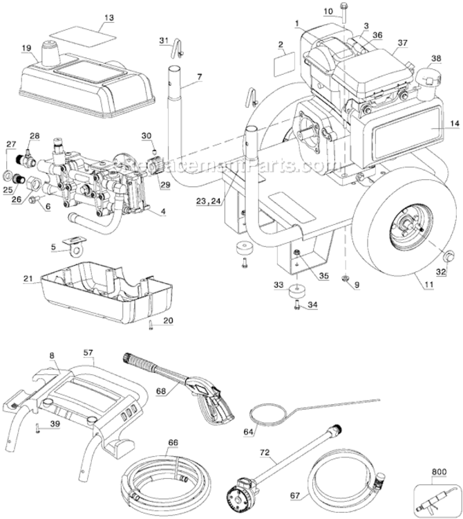Page A Diagram and Parts List for XC2600 Type 1 DeVilbiss Pressure Washer
