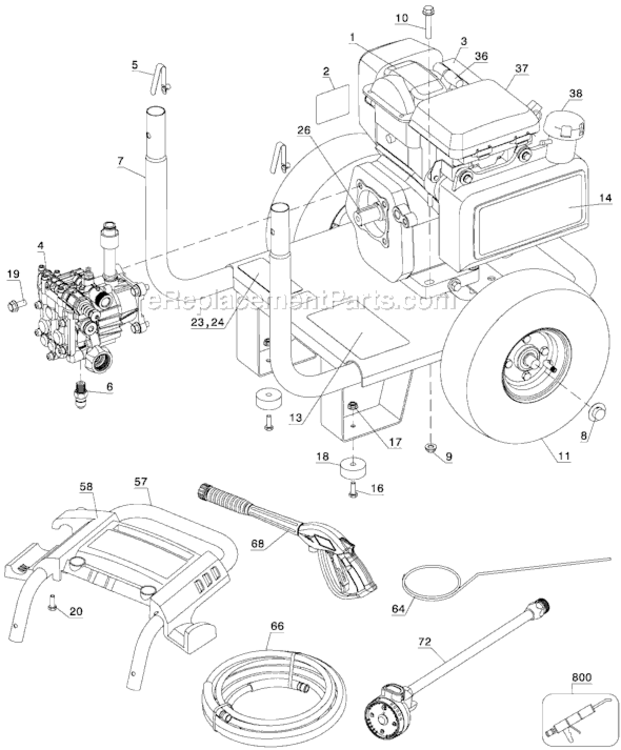 Page A Diagram and Parts List for XC2800 Type 1 DeVilbiss Pressure Washer