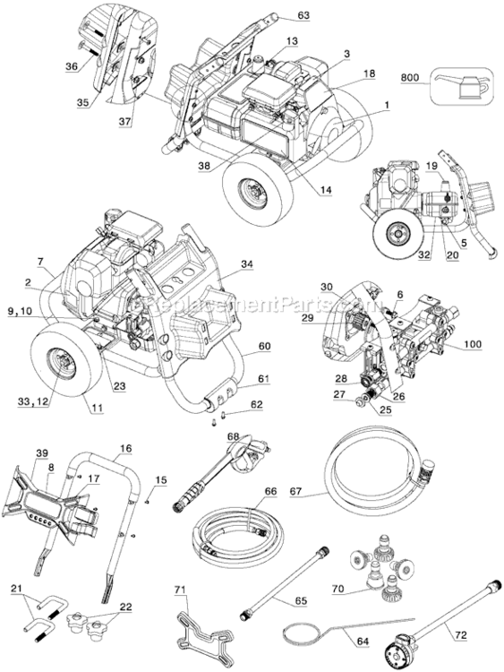 Page A Diagram and Parts List for XR2625 Type 1 DeVilbiss Pressure Washer