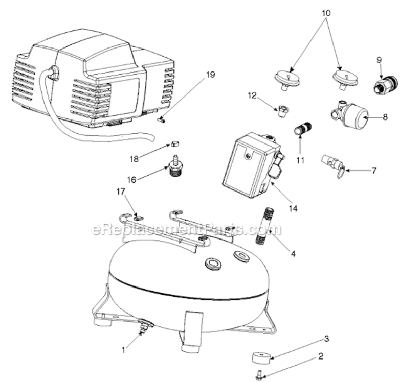 Page A Diagram and Parts List for YD76B Type 3 DeVilbiss Compressor