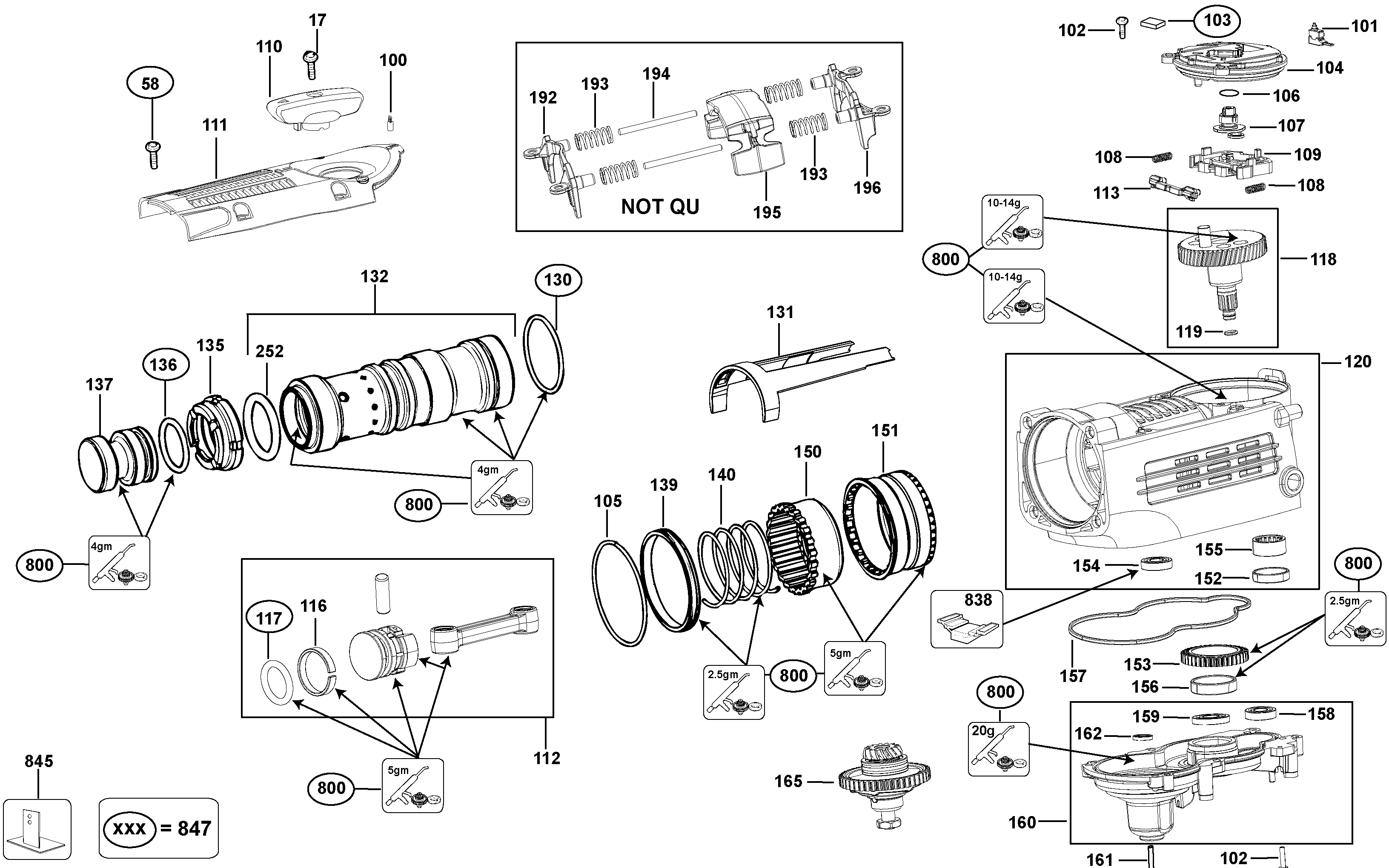 Gear Box Assembly Diagram and Parts List for D25762K-B2 Type 1 DeWALT Hammer