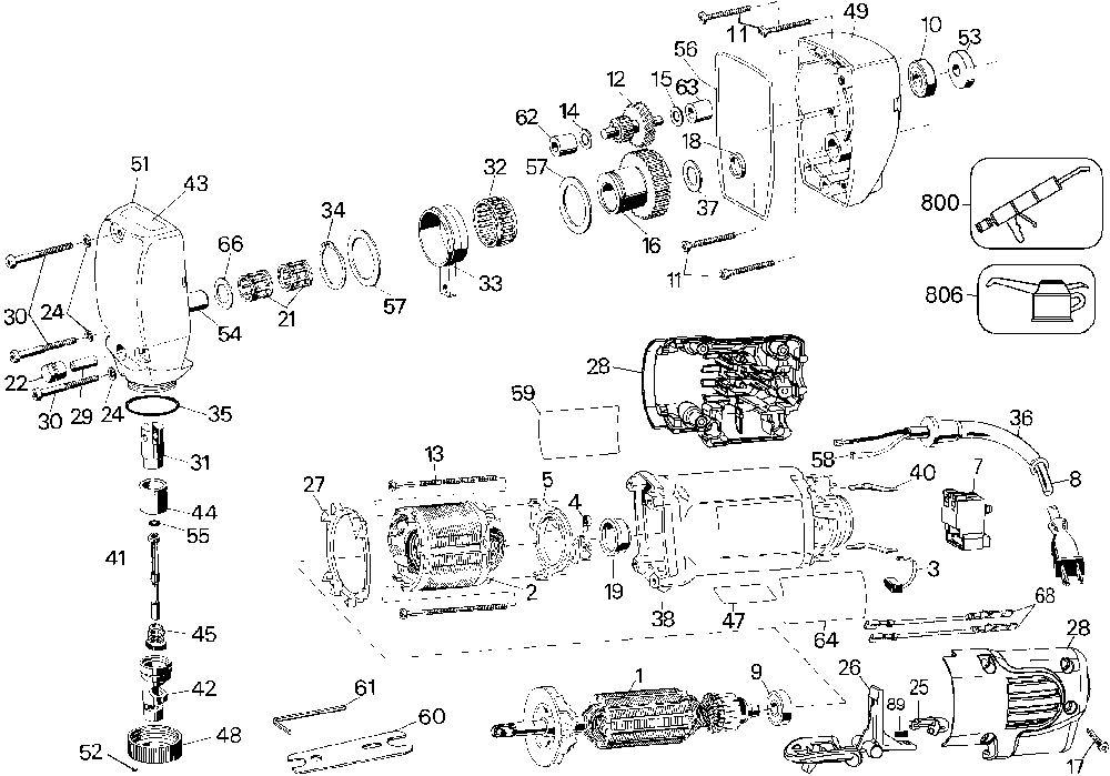 Page A Diagram and Parts List for DW896 Type 3 DeWALT Nibbler & Shears