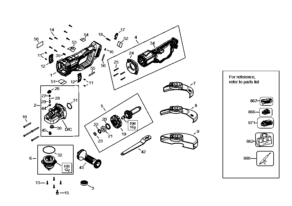 Diagram Diagram and Parts List for DCG460B Type 1 DeWALT Angle Grinder