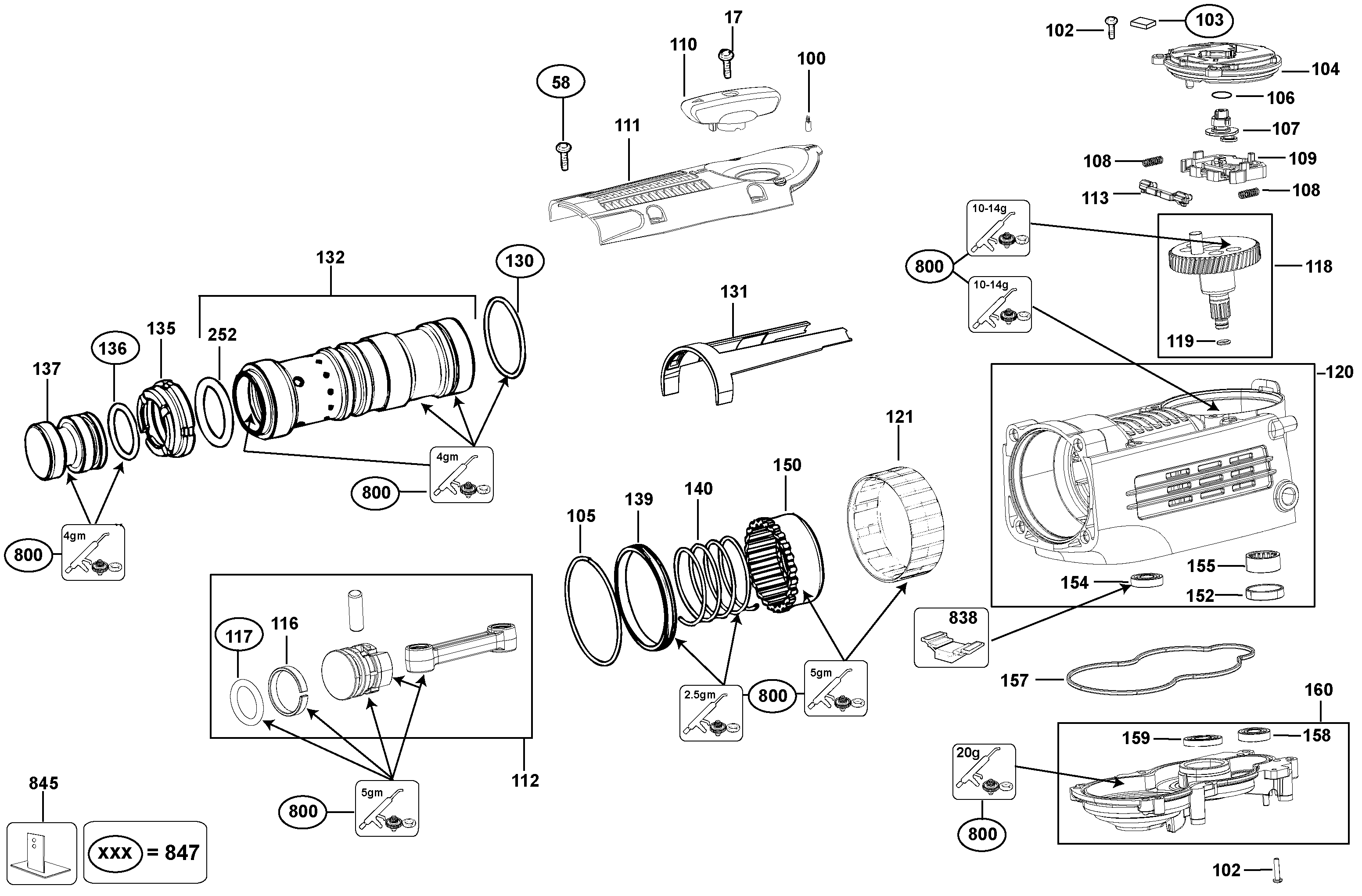 Gear Box Assembly Diagram and Parts List for D25891K-AR Type 1 DeWALT Chipper Shredder