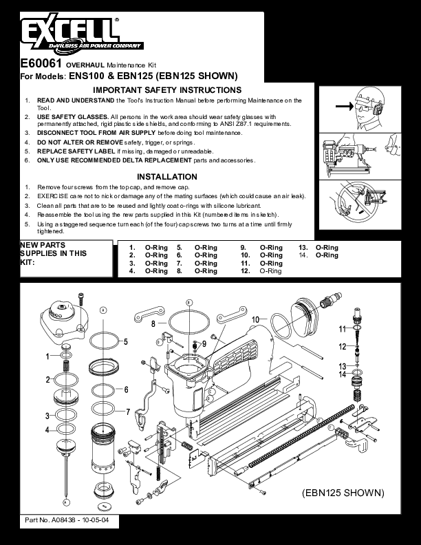 Default 3 Diagram and Parts List for EBN200-BDK Type 1 DeWALT Nailer