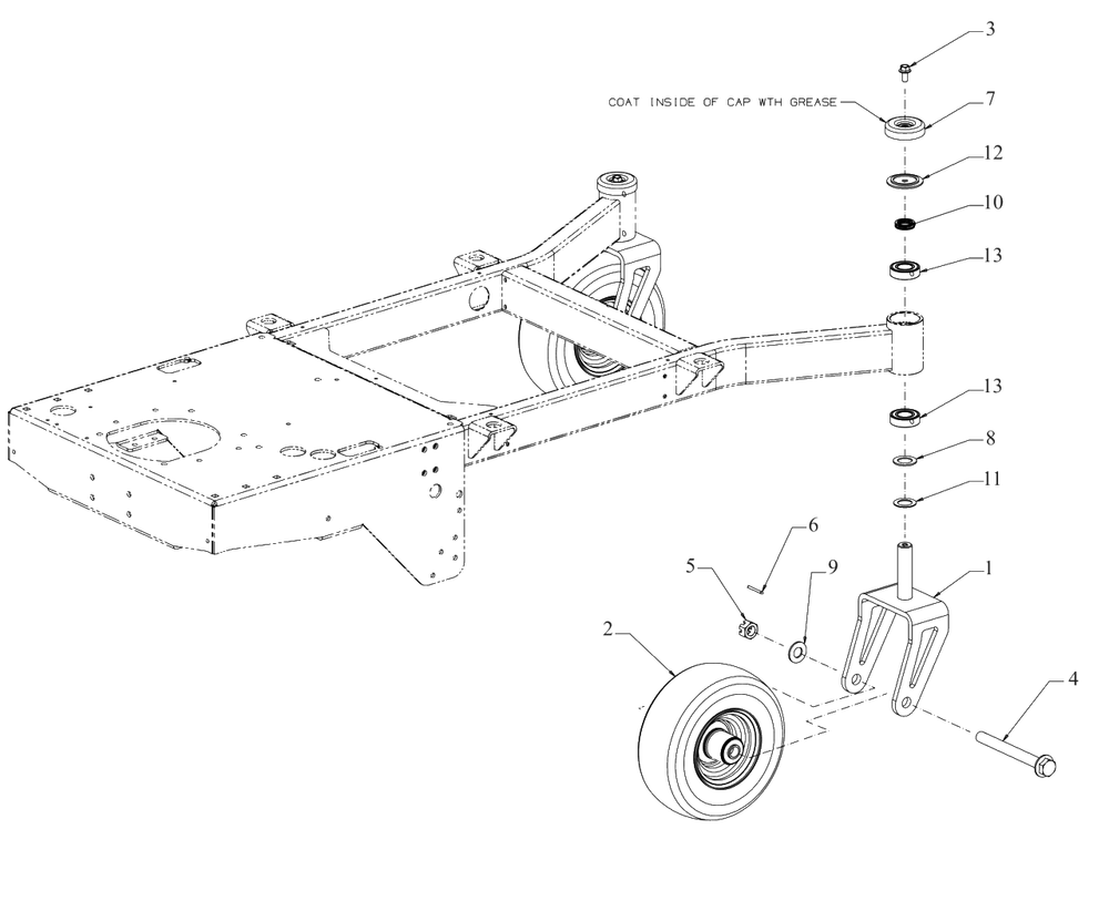Front Axle Diagram and Parts List for DXGHW48P (55RI6HN6038)(2021) DeWALT Lawn Mower