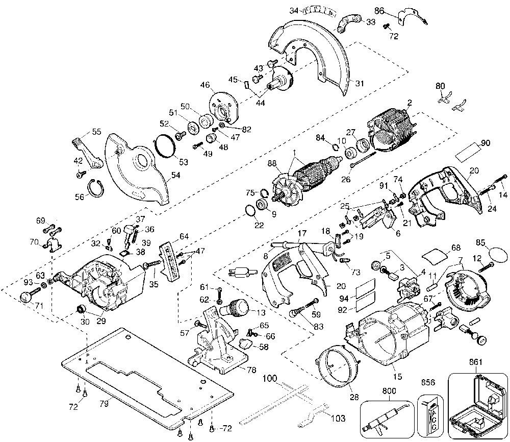 Page A Diagram and Parts List for DW364 Type 6 DeWALT Circular Saw