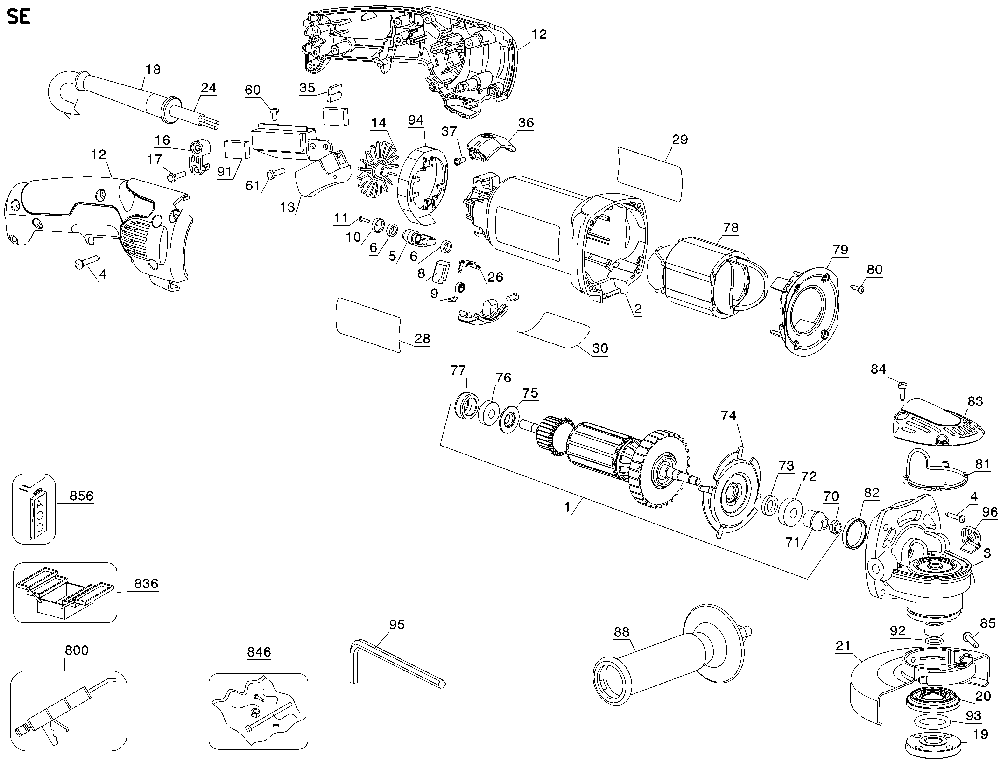 Page A Diagram and Parts List for D28115 Type 2 DeWALT Angle Grinder