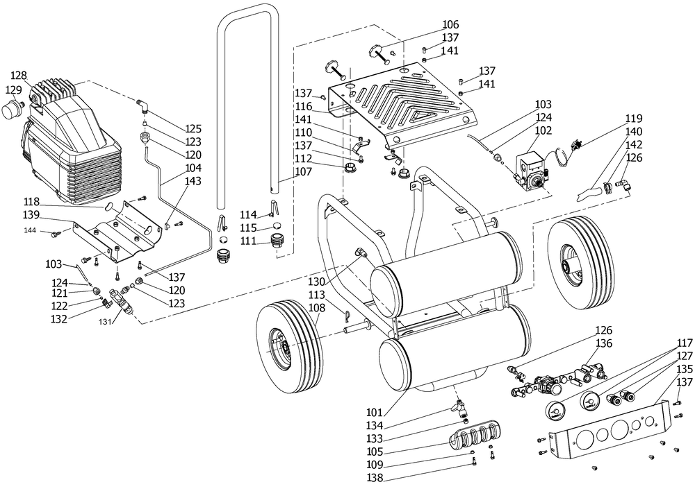 Exploded Diagram A Diagram and Parts List for D55154 Type 4 DeWALT Compressor