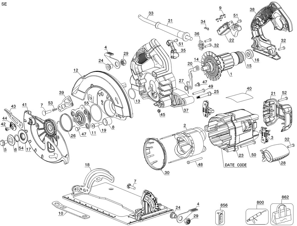 Diagram Diagram and Parts List for DWE575R Type 10 DeWALT Circular Saw