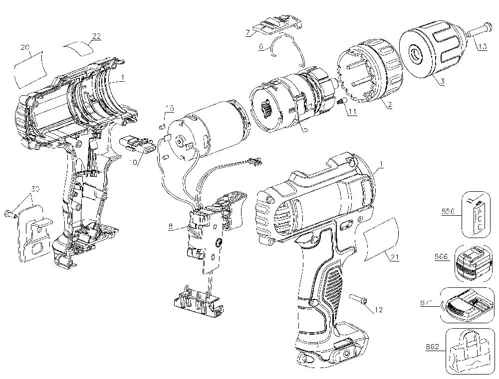 Page A Diagram and Parts List for DCD710B Type 2 DeWALT Electric Drill