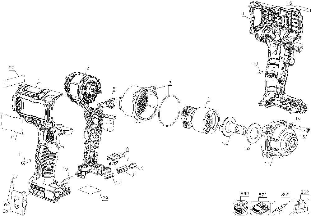 Page A Diagram and Parts List for DCF894P2 Type 1 DeWALT Wrench
