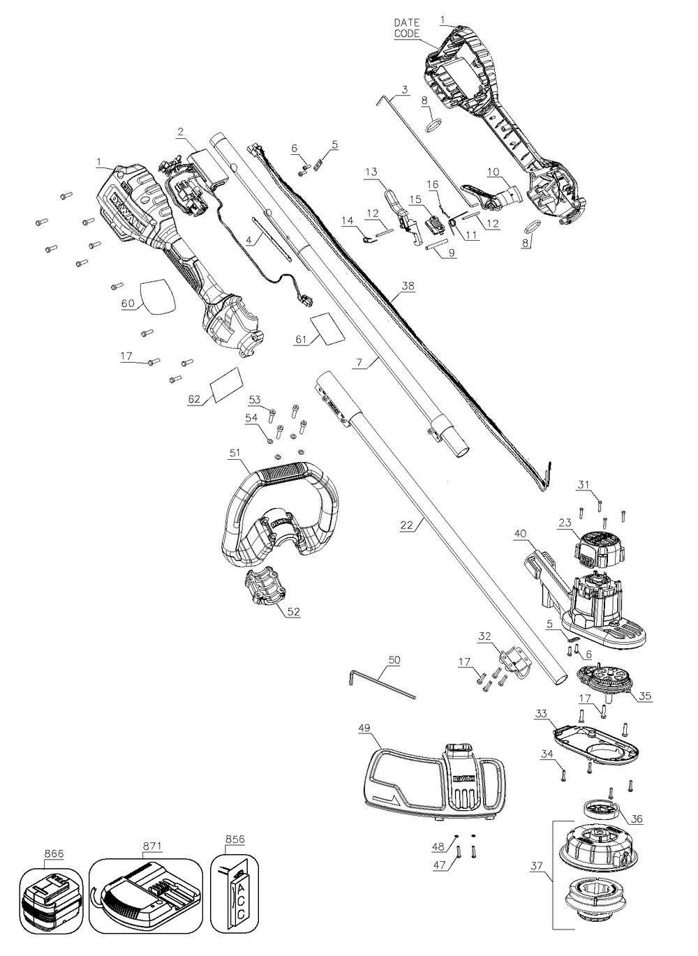 Diagram Diagram and Parts List for DCST925BR Type 2 DeWALT Miscellaneous