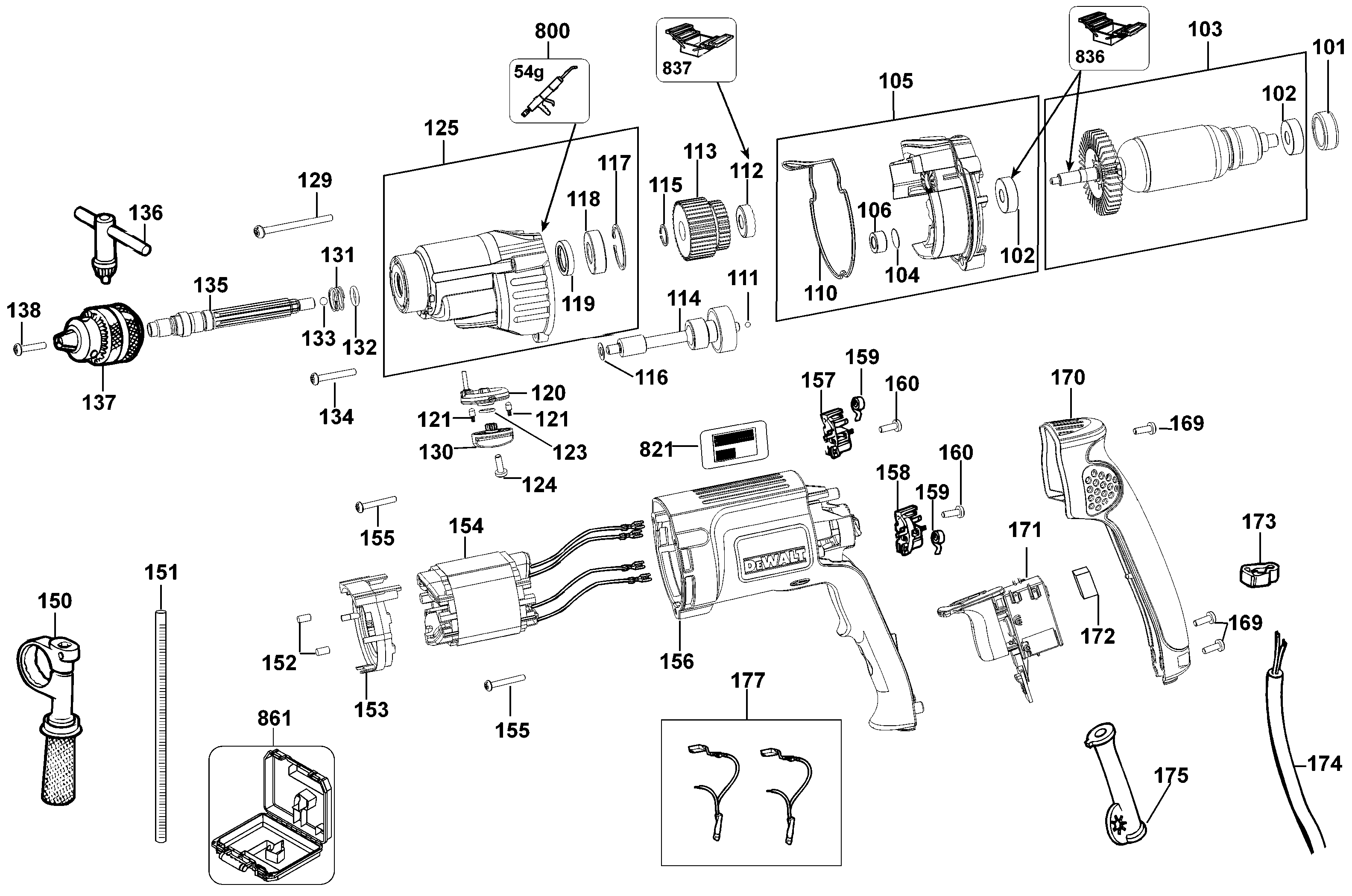 Page A Diagram and Parts List for DW520K 1 DeWALT Hammer Drill