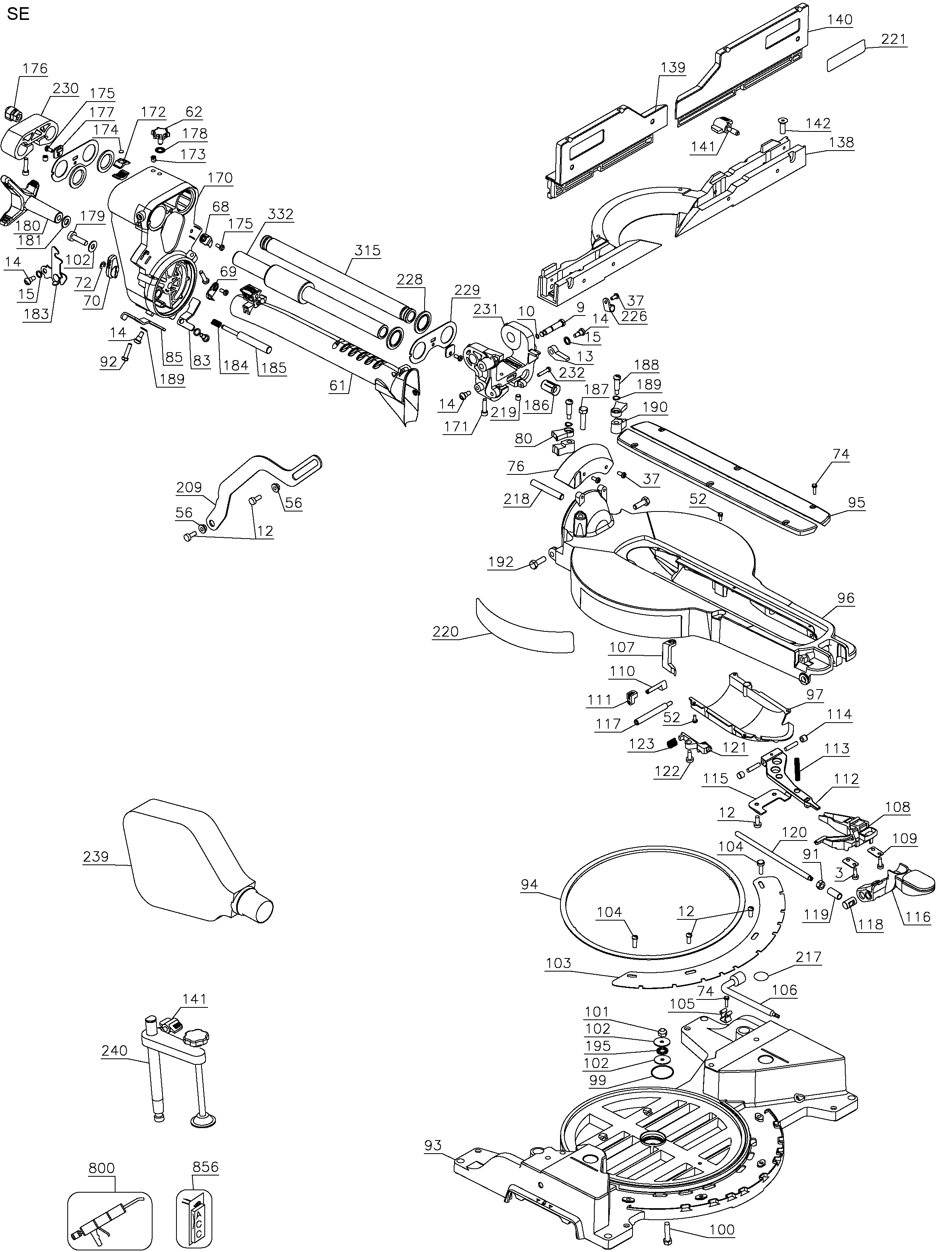 TABLE Diagram and Parts List for DWS780-B2 20 DeWALT Miter Saw