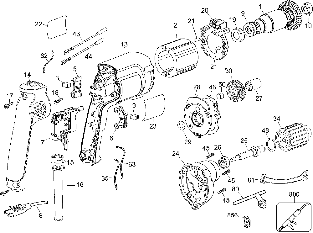 Page A Diagram and Parts List for DW217 Type 3 DeWALT Electric Drill