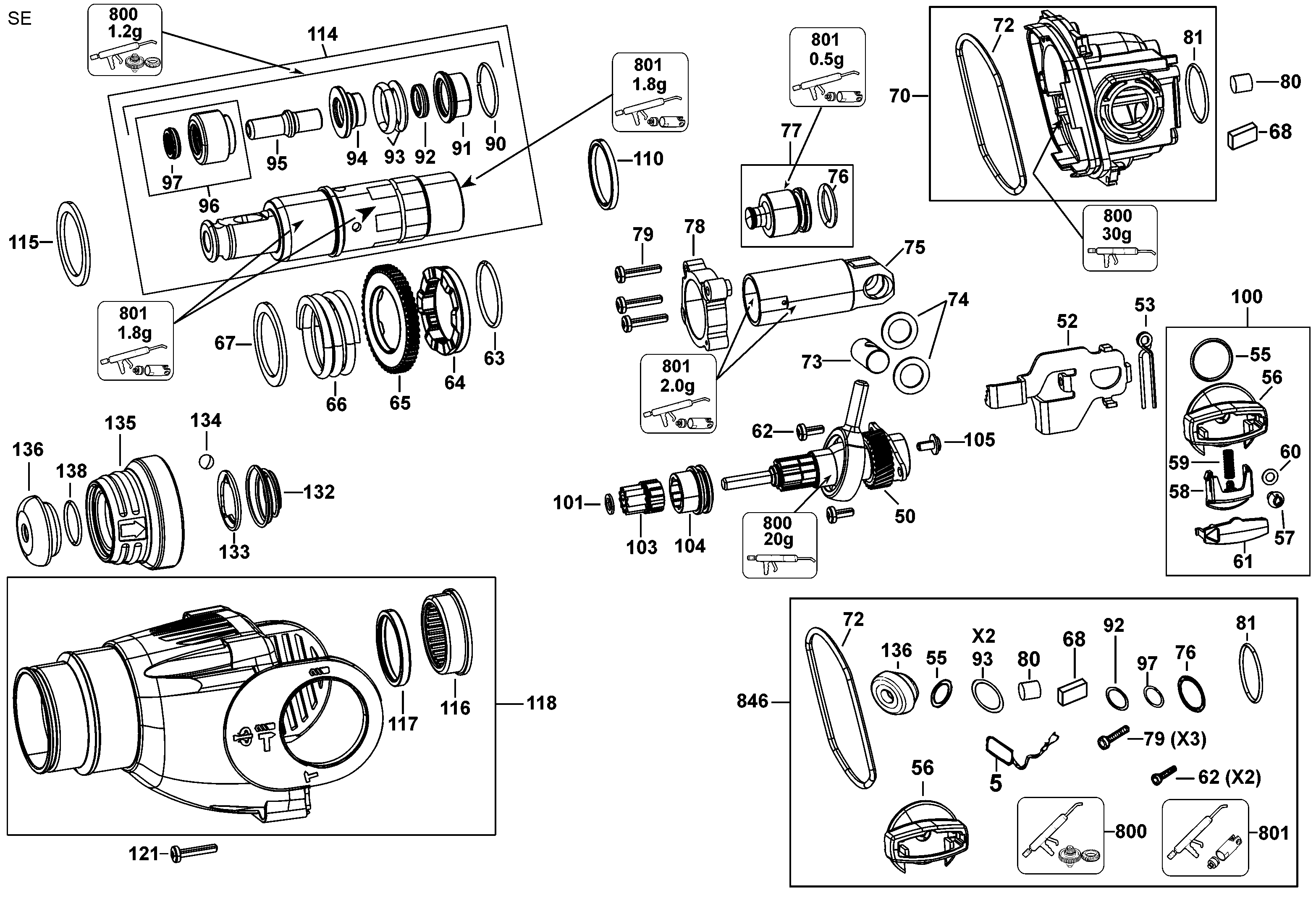 Gear Box Assembly Diagram and Parts List for D25213K-B2 10 DeWALT Hammer