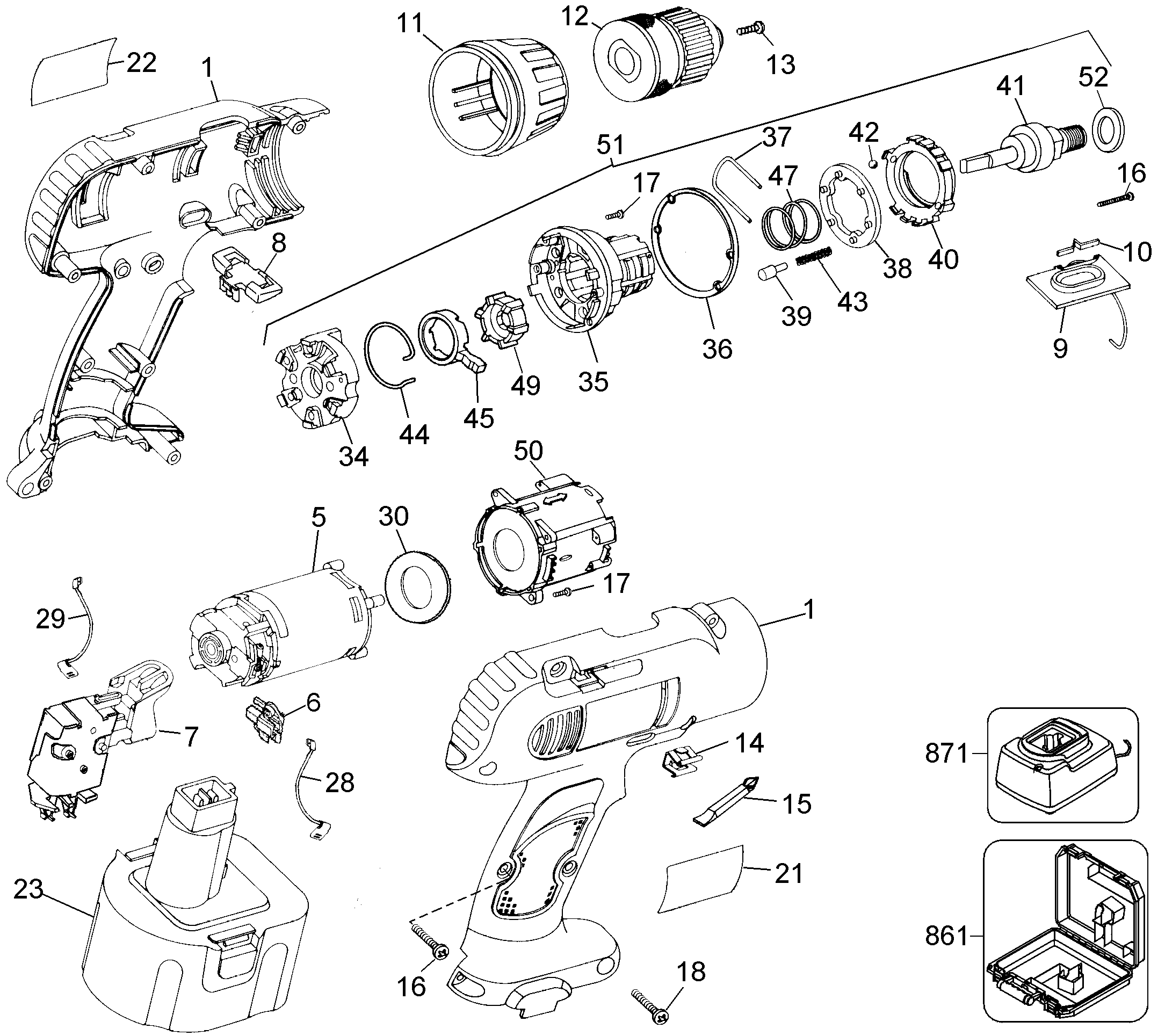 Page A Diagram and Parts List for DW975K 5 DeWALT Hammer