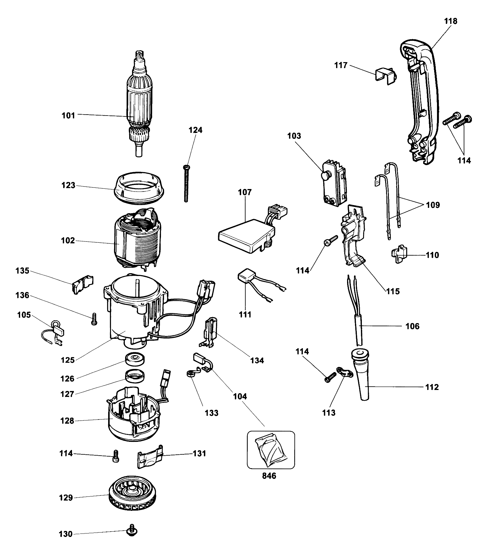 Default 2 Diagram and Parts List for DW543K-AR Type 3 DeWALT Hammer