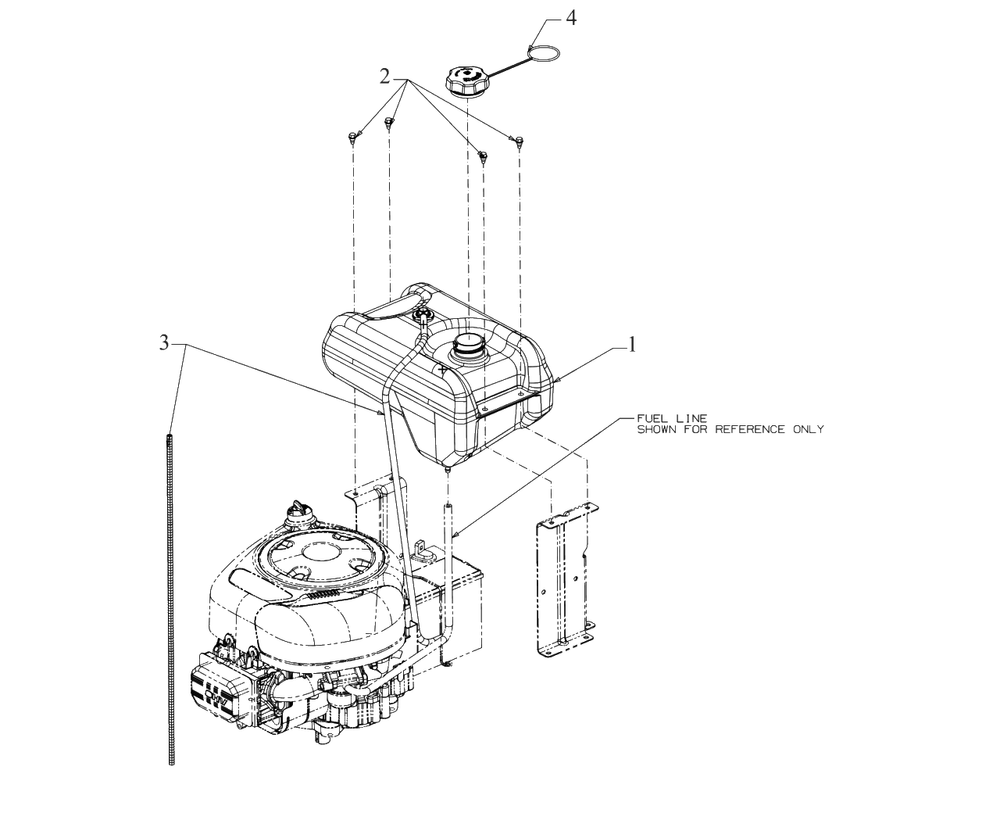 Fuel Tank Diagram and Parts List for DW33 (DXGMW33344R)(2022) DeWALT Lawn Mower