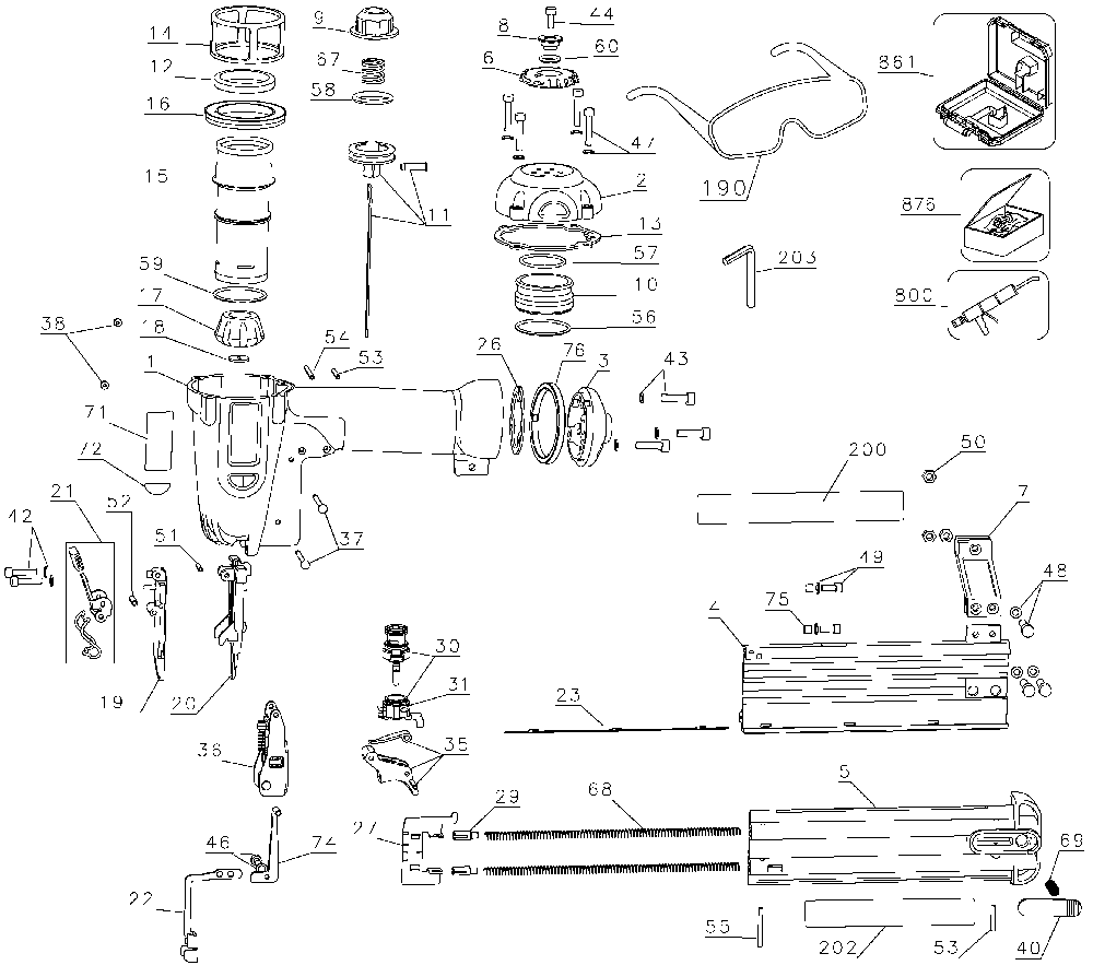 Page A Diagram and Parts List for D51238K Type 2 DeWALT Nailer