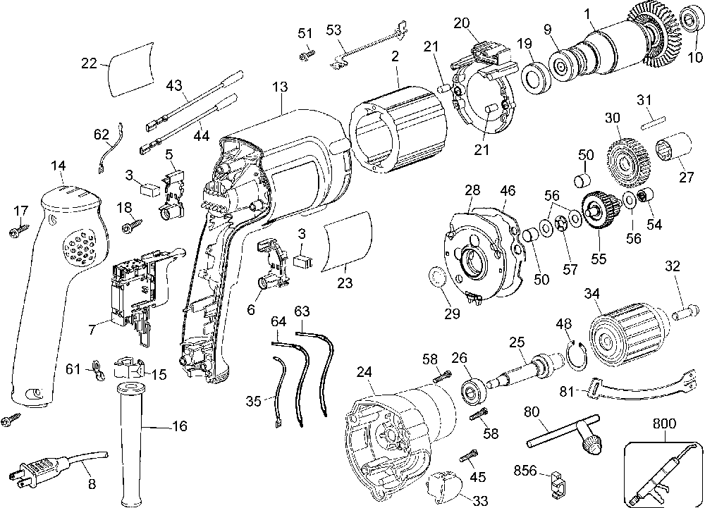 Page A Diagram and Parts List for DW223G Type 3 DeWALT Electric Drill