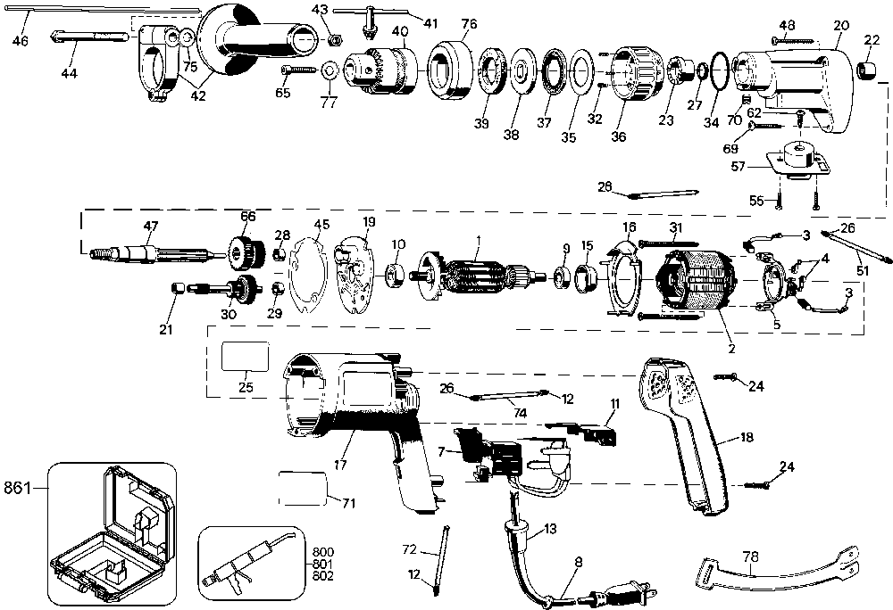 Exploded Diagram A Diagram and Parts List for D510K-04 Type 1 DeWALT Hammer Drill
