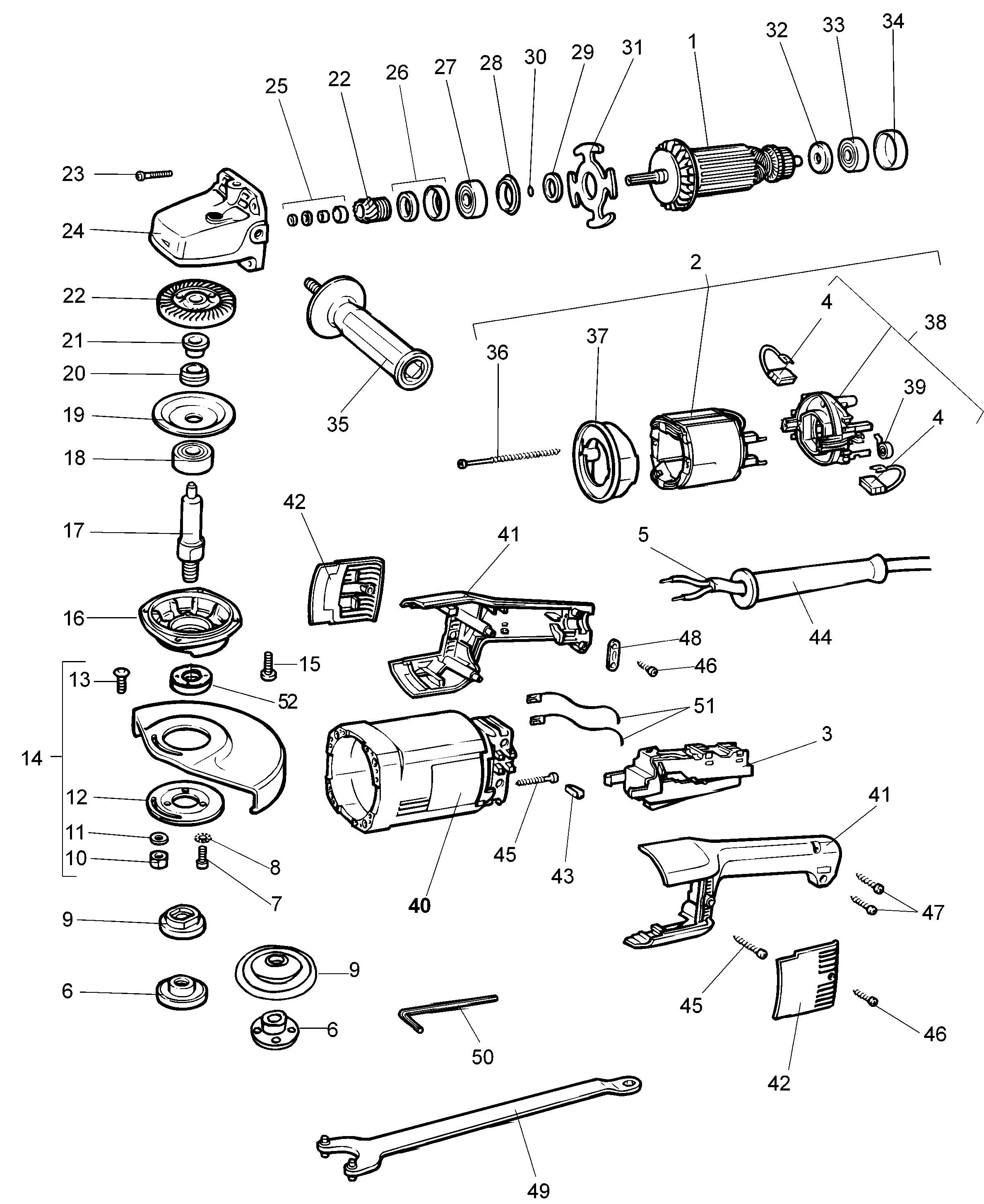Page A Diagram and Parts List for DW852-AR 1 DeWALT Grinder