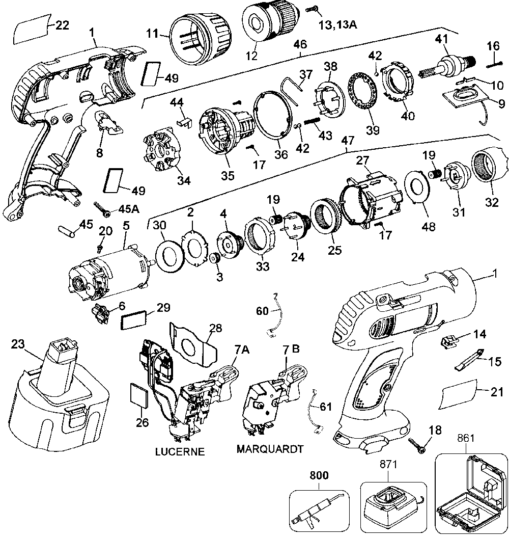 Page A Diagram and Parts List for DW991K 1 DeWALT Electric Drill